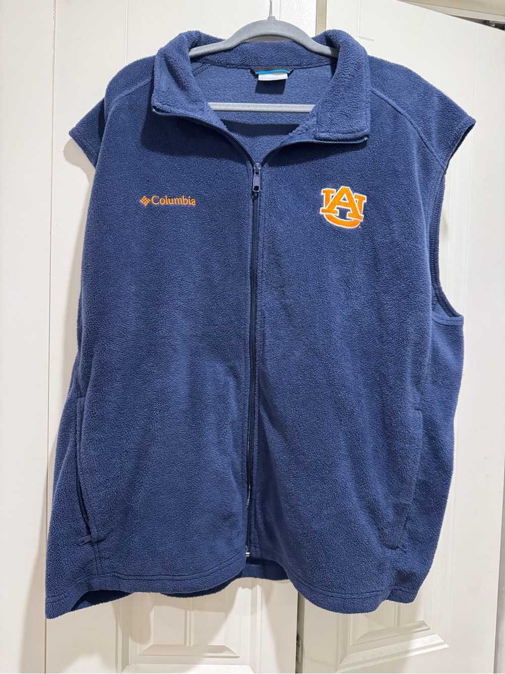 Columbia Navy Fleece Vest with Orange Auburn Logo